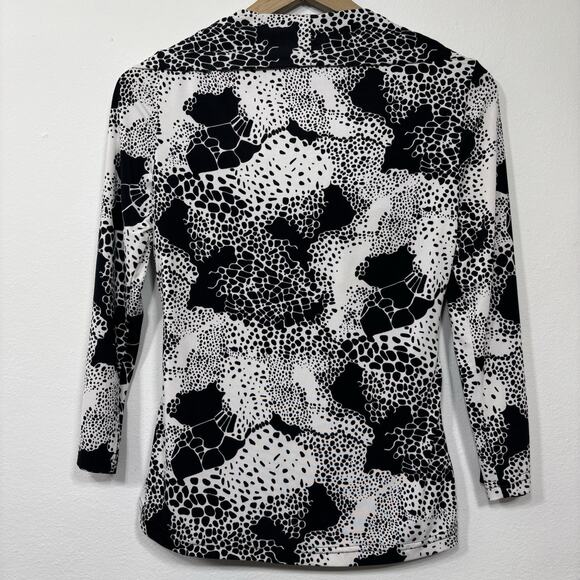 Joseph Ribkoff Womens Top Sz 12 Black White Abstract Sequins Stretch Statement - Picture 3 of 8